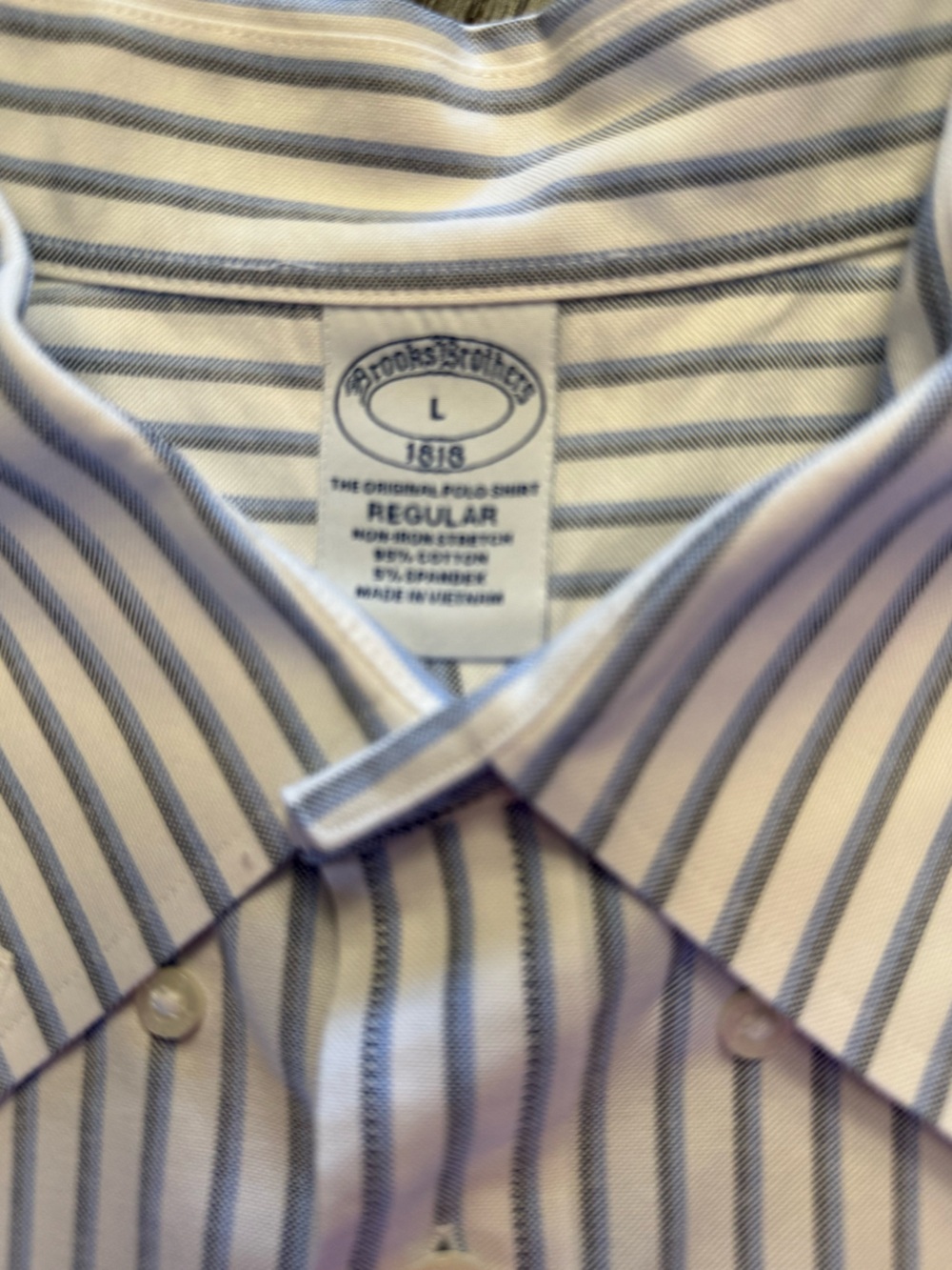 Brooks Brothers Regular Fit L Blue White Stripe Non-Iron Button-Down Shirt - Picture 9 of 9
